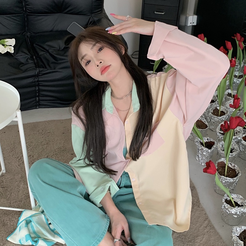 SUXI Áo Sơ Mi Tay Dài Chống Nắng Màu Sắc Tương Phản Thời Trang Mùa Hè Cho Nữ