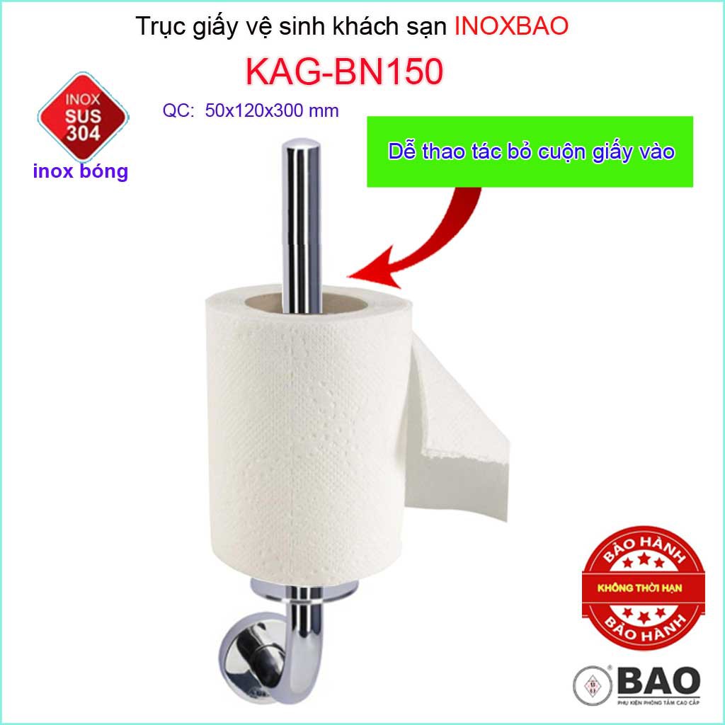 Trục để giấy vệ sinh Inox Bảo KAG-BN150, kệ móc giấy toilet thiết kế hiện đại SUS304 gọn gàng sang trọng