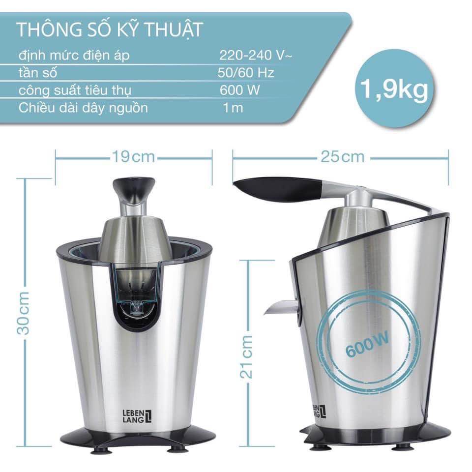 Máy vắt cam Lebenlang Đức cao cấp công suất 600w vắt kiệt 99% bảo hành chính hãng 24 tháng
