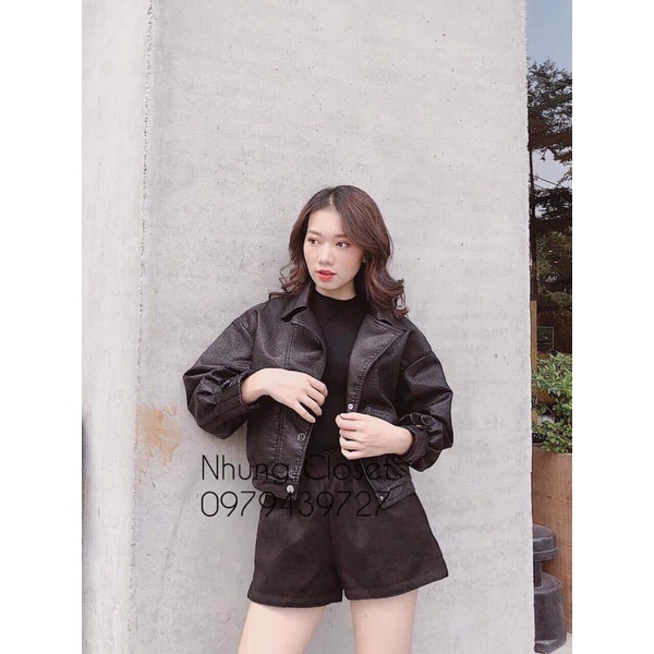 ÁO DA BOMBER CỔ VEST KHUY BẤM NỮ RẺ ĐẸP