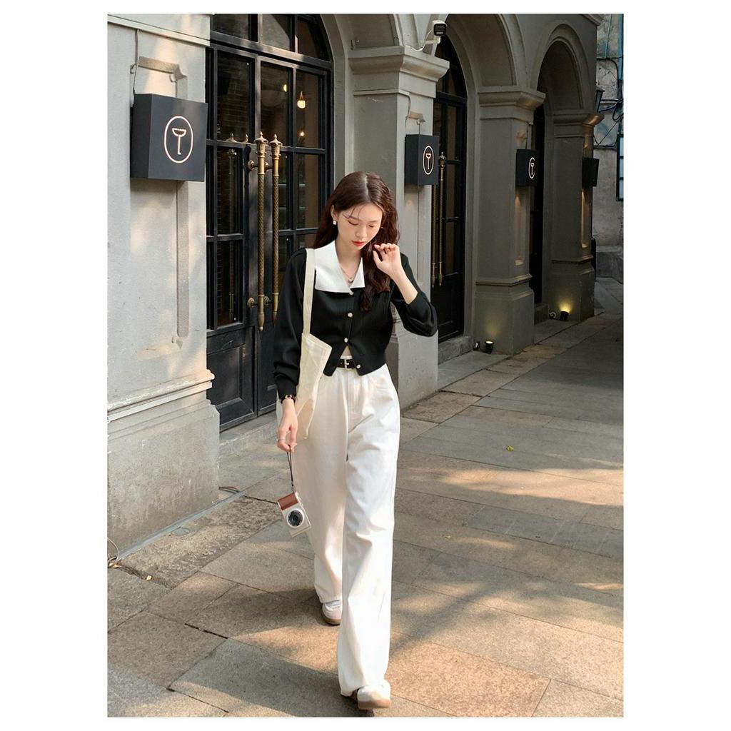Áo Cardigan Dệt Kim Cổ Bẻ Dáng Ôm Màu Sắc Tương Phản 61405