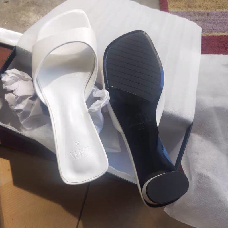 ORDER- Guốc ZR mũi vuông quai chéo da mềm gót vuông 8cm