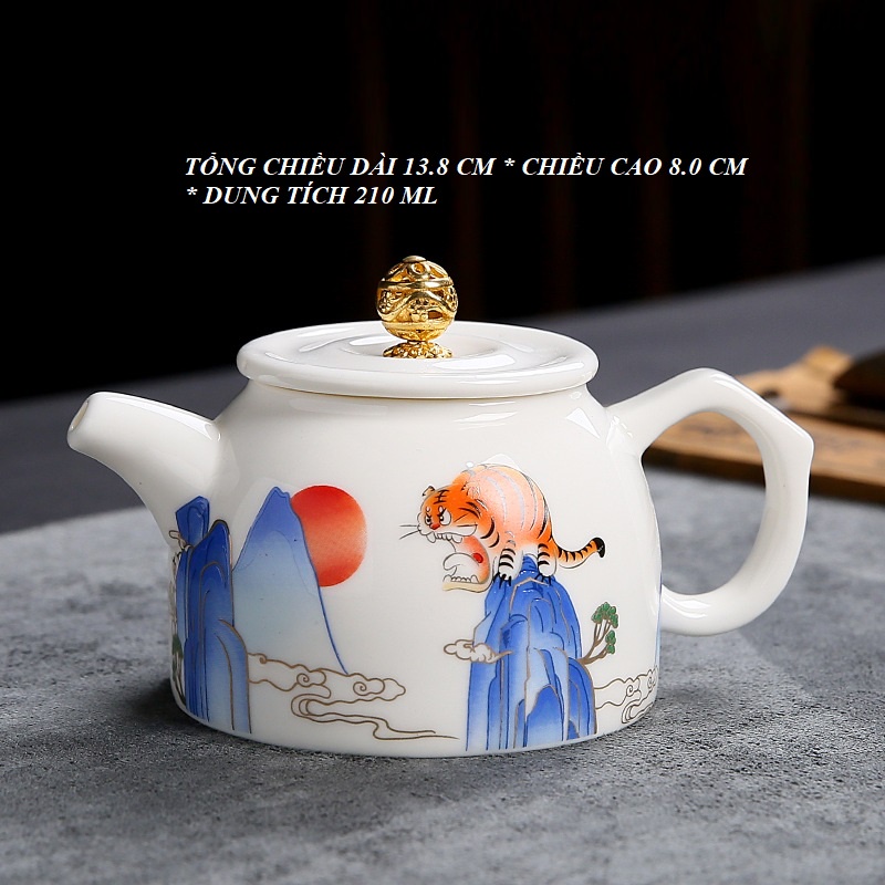 Ấm Pha Trà Bằng Sứ Trắng Thanh Khiết Thấu Quang Cảnh Đức