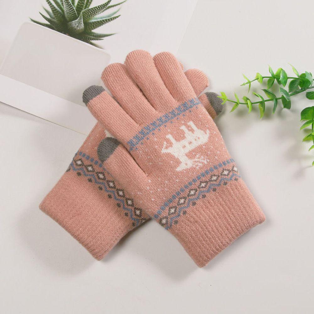 TWINKLE Găng Tay Len Dày Hoạ Tiết Kẻ Sọc Có Thể Dùng Màn Hình Cảm Ứng