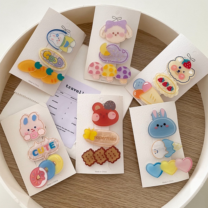Set 2 / 3 Kẹp Tóc Hình Hoa / Động Vật Dễ Thương Cho Bé Gái