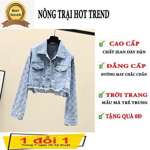Áo khoác jean nữ lửng nữ rách lai tay dài thêu form rộng - NỮ 03 [FREE SHIP]