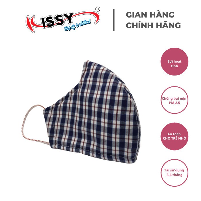 Khẩu trang vải 3 lớp Kissy người lớn size M họa tiết kẻ sọc cá tính, chống nắng và chống bụi mịn hiệu quả