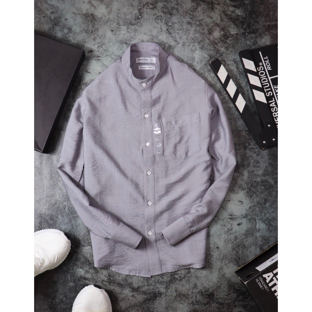 ÁO SƠ MI NAM CỔ TRỤ VẢI ĐŨI KHÔNG NHĂN