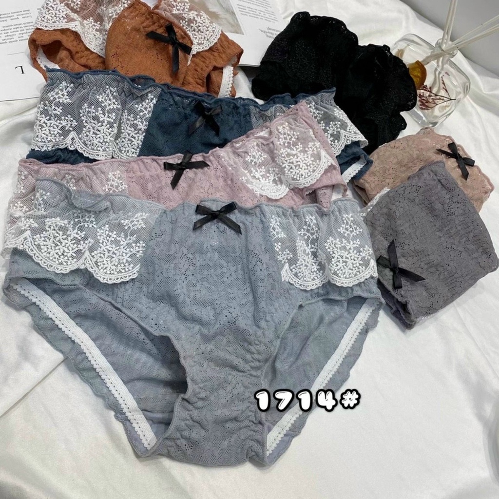 Quần Lót Nữ Ren Họa Tiết Hoa Ren Nơ Đen Sexy Quyến Rủ Min Underwear 156235