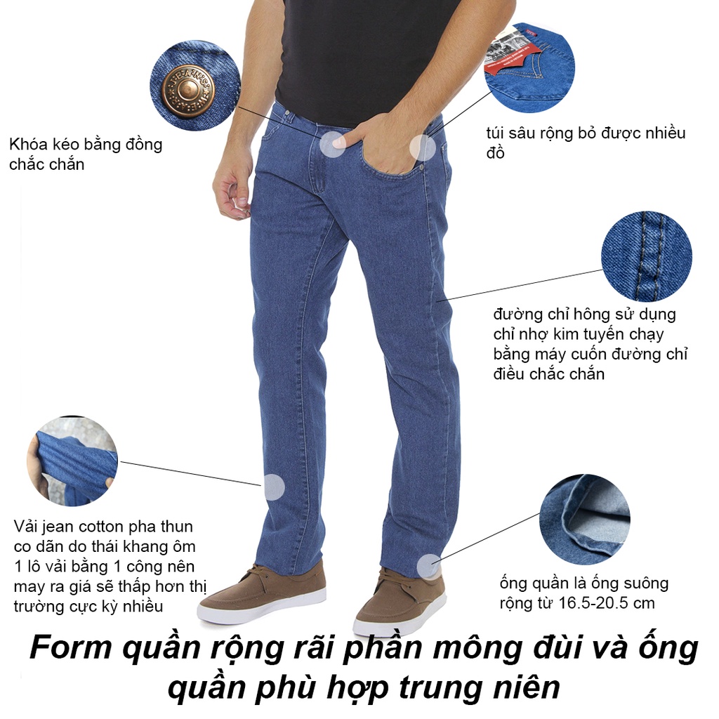 Quần jean nam CO GIÃN chất bò ống suông trung niên rộng rãi thoải mái loại quần jean ống đứng QJ2