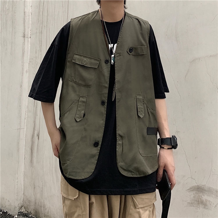Áo Khoác Không Tay Dáng Rộng Phối Nhiều Túi Phong Cách Chiến Thuật Cá Tính | BigBuy360 - bigbuy360.vn