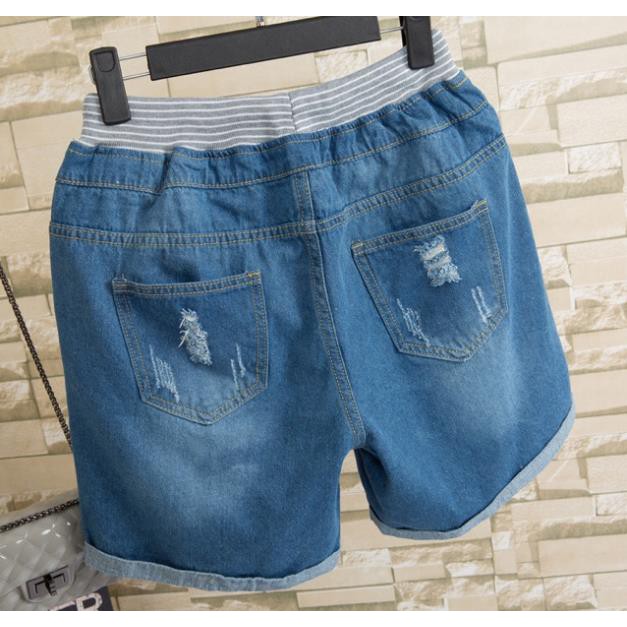 Quần short jean ngố ngang gối lưng thun dây rút big size 70-90kg ་ ..