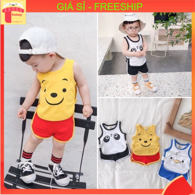 Bộ sát nách bé trai 1-7 tuổi hình Gấu, Quần áo hè cho bé vải cotton thấm hút mồ hôi