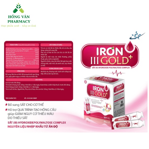 Sắt gói IRON III GOLD+, giúp bổ sung sắt, giảm nguy cơ thiếu máu do sắt