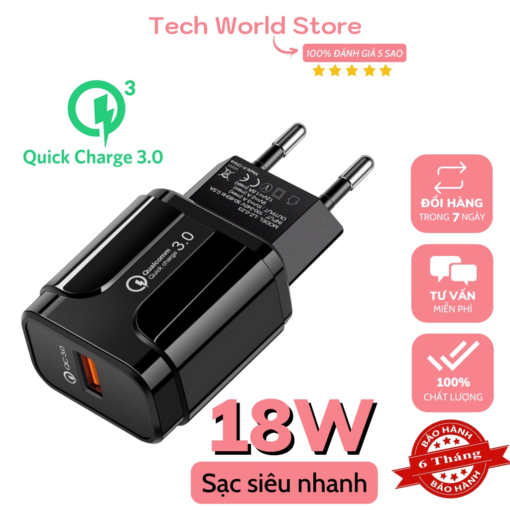 Củ sạc nhanh 18W-3A,cốc sạc nhanh cho ĐT phone, type c, micro usb android IOs giá rẻ