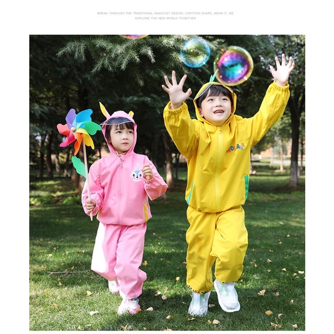 Bộ quần áo mưa 2 mảnh cao cấp cho bé hình hoạt hình 3D cực ngộ nghĩnh dễ thương