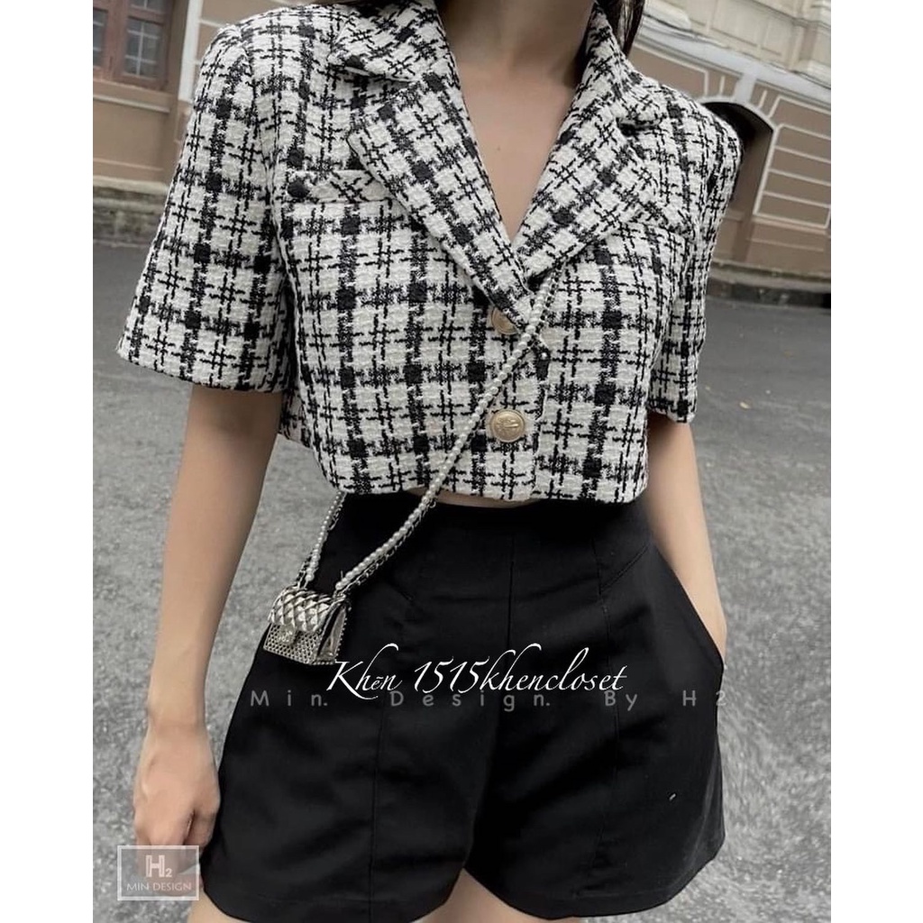 Set dạ kẻ tay ngắn quần short đùi