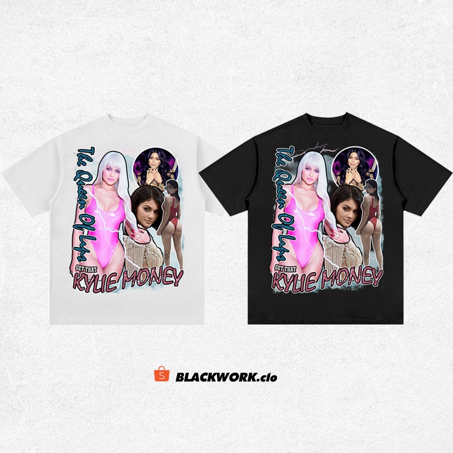 Áo Thun Vintage Kylie Jenner Money Tay Lỡ Unisex - Đen/Trắng Cổ Tròn | Blackwork