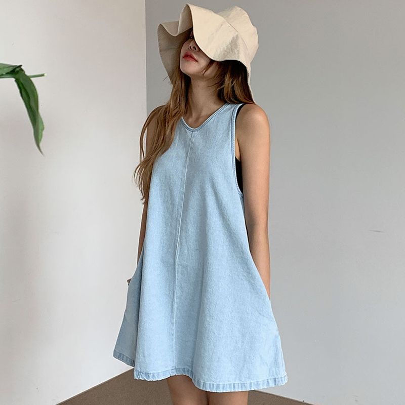 Đầm Chữ A Denim Sát Nách Ulzzang Order