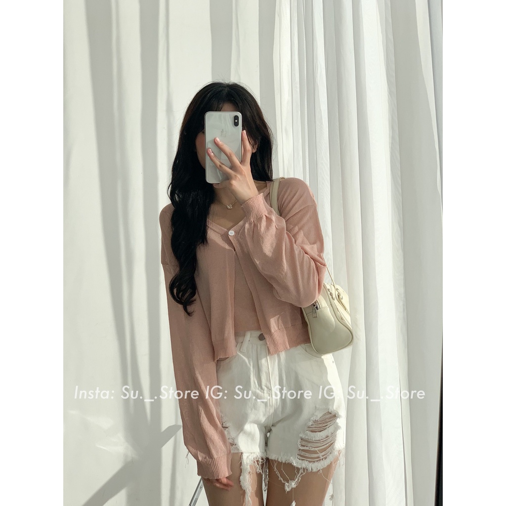 Set áo cardigan mỏng trơn kèm áo dây S375 SUSTORE