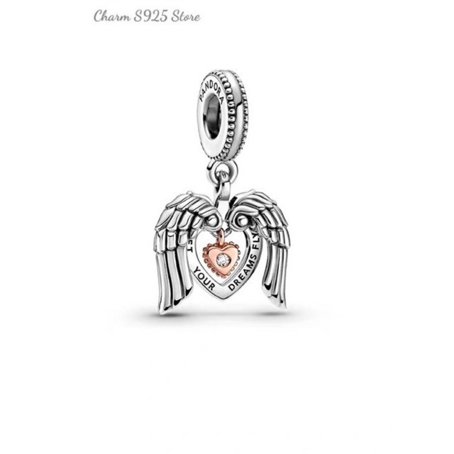 charm pan treo đôi cánh tim bạc s925 cao cấp