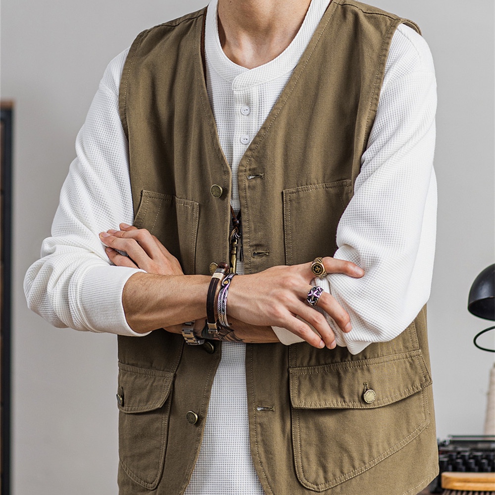 Áo Ba Lỗ Dáng Rộng Nhiều Túi Phong Cách Hip Hop Đường Phố Mùa Hè Thoải Mái Cho Nam Cỡ M-2XL