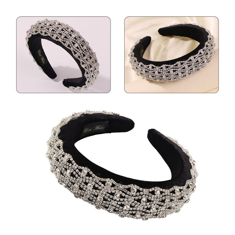 Băng Đô Nhung Gợn Sóng Đính Đá Lấp Lánh Cho Nữ