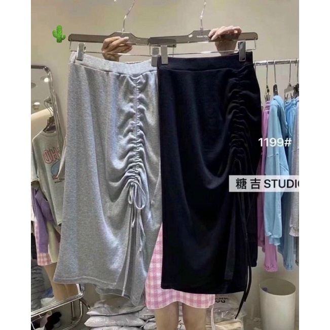 CHÂN VÁY XẺ TÀ RÚT 1 BÊN ĐÙI VẢI BORIP PC