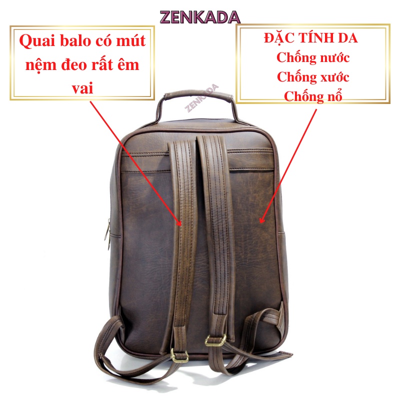 Balo da đựng laptop, ba lô công sở Zenka nhiều ngăn rộng rãi rất tiện dụng_ZBL02