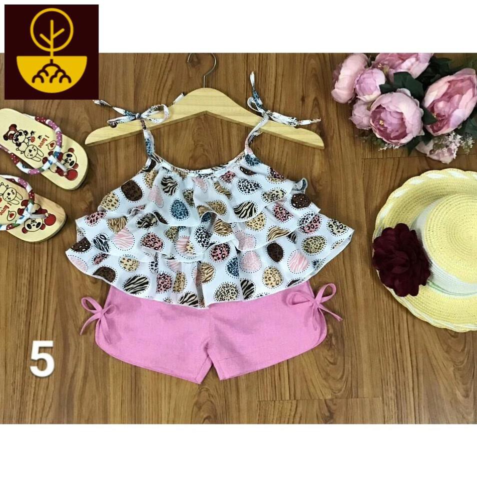 Đồ bộ áo dây tầng bèo, quần bố mềm thắt nơ duyên dáng, mát mẻ cho bé gái ngày hè - Quần áo trẻ em - Mi Mi shop