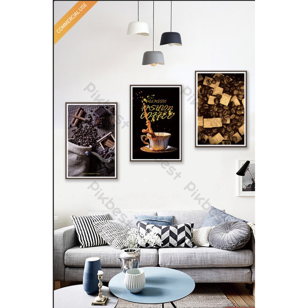 Bộ 3 tranh dán tường trang trí quán cafe trà sữa kt 40cm*60cm