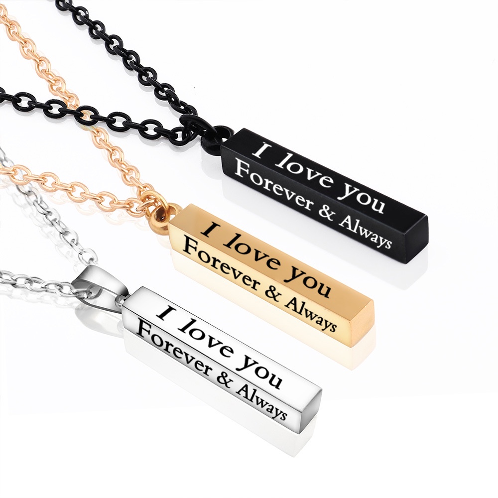 Hàng Mới Về Dây Chuyền Inox Màu Bạc/Đen Mặt Trụ Khắc Chữ I love you