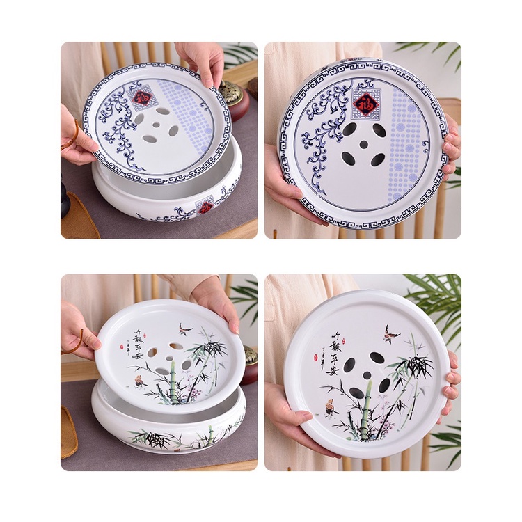 Khay Trà, Thuyền Trà Dưỡng Ấm Tử Sa, Đế kê lót ấm chén bằng Sứ Trắng Giang Tây tặng kèm Bộ dụng cụ và Khăn lau