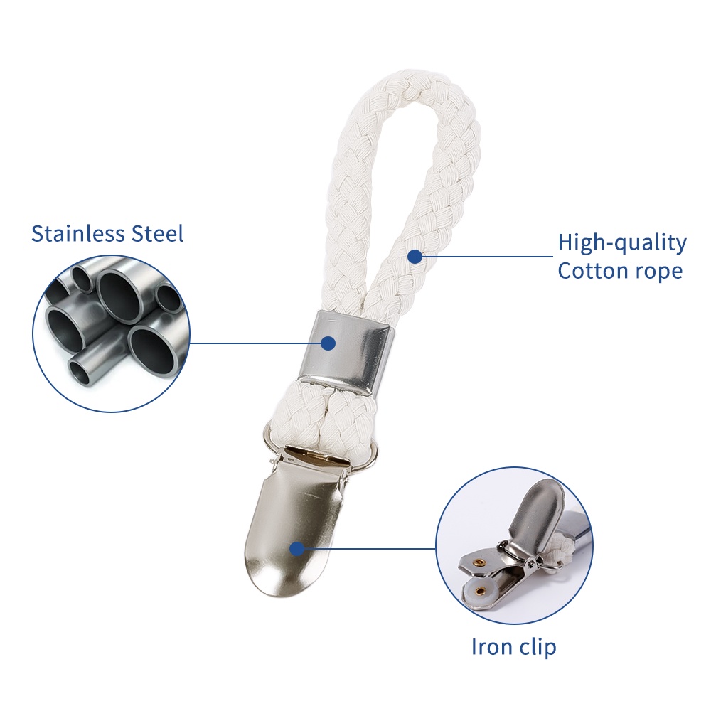 Set 4/6 Móc Treo Khăn Bằng Dây Cotton Bện Màu Trắng Có Kẹp Kim Loại Đa Năng