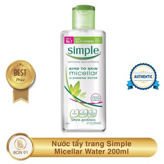 Nước tẩy trang Simple Micellar Water 200ml - Bon91