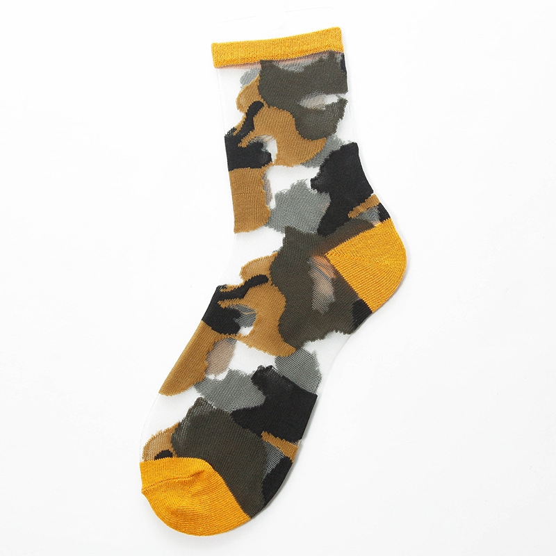 Camouflage Glass Silk Women Socks Summer New Fashion Transparent Crystal Silk Ultrathin Couple Socks Mesh Lace Sexy Female Socks