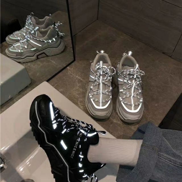 (Sẵn đen) Giày thể thao sneakers phản quang sành điệu hot trend ulzzang