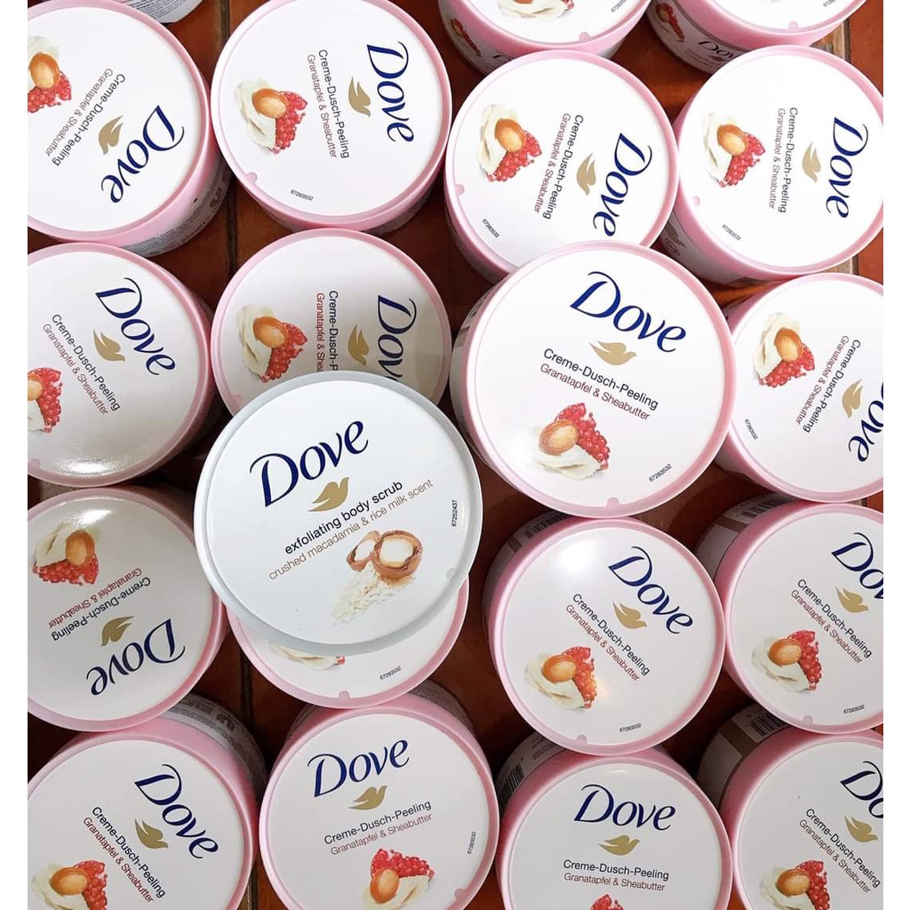 Tẩy da chết Body Dove Chăm Sóc Da Dưỡng Trắng Cấp Ẩm Hủ 225ml