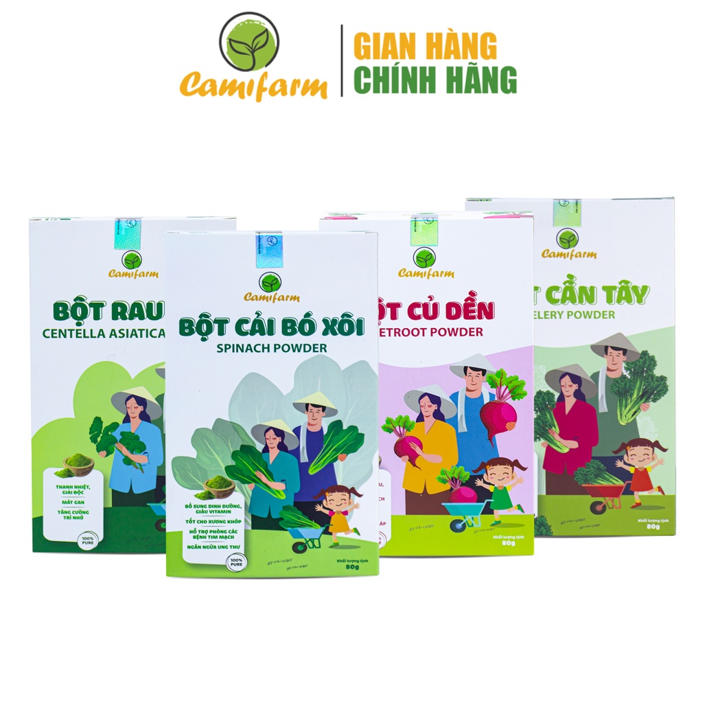 Bột Rau Củ Hỗ Trợ Giảm Cân CAMIFARM Nguyên Chất 100% Combo 4 hộp x 80g