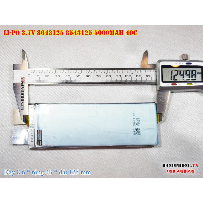 Pin Li-Po 3.7V 5000mAh 8643125 dòng xả cao 40C cho thiết bị RC, Xe điện, kích điện ắc quy ô tô, máy khoan công suất lớn