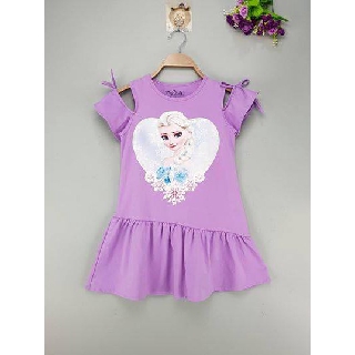 Váy ELSA tím tay rớt vai cho bé - thun cotton