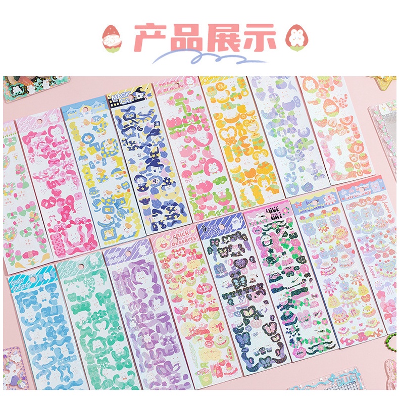 Zanmo tờ nhãn dán sticker mèo gấu thỏ kim tuyến lấp lánh trang trí toploader