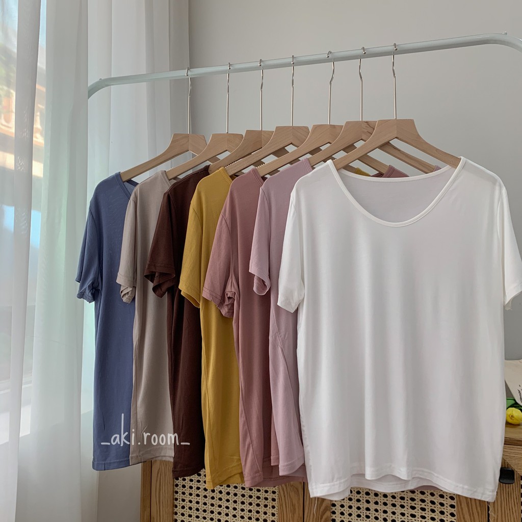 Áo thun trơn cotton lạnh cổ tim