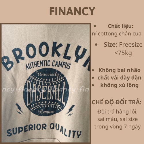 Áo Hoodie form rộng unisex ⚡ HÀNG CAO CẤP ⚡ áo nỉ cotton Brooklyn thấm hút mồ hôi, thoáng mát - A07 | BigBuy360 - bigbuy360.vn