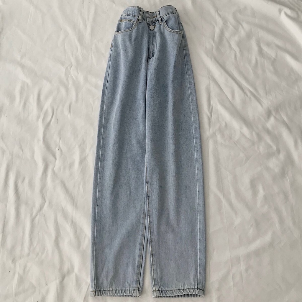 Quần Jean Nữ Ống Rộng JEM CLOSET Lưng Cao Màu Xanh Basic Form Siêu Hách Dáng ONIT 2953