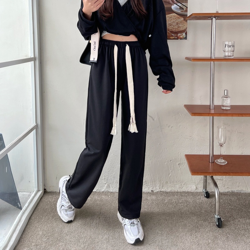 Quần thể thao lưng cao dáng rộng thiết kế đơn giản thời trang cho nữ