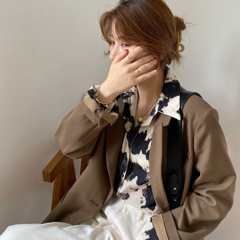 Áo sơ mi nữ họa tiết tay dài thời trang