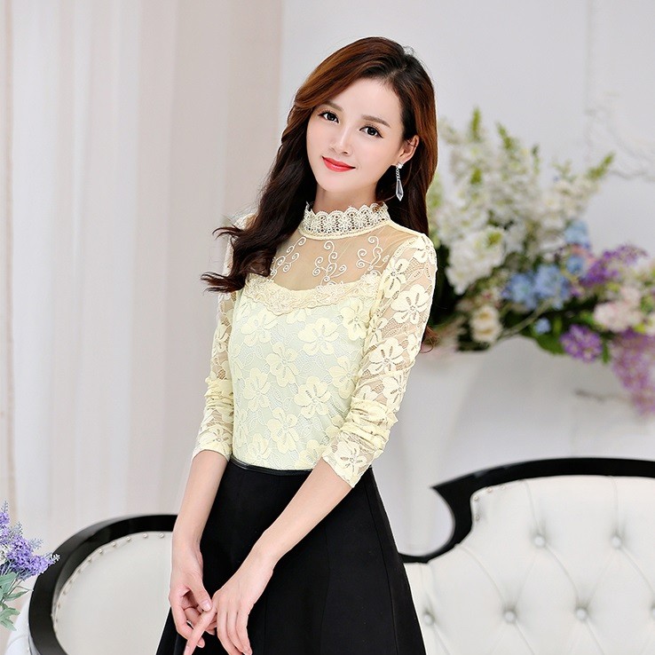 Sale xả hàng giá rẻ Áo kiểu thời trang nữ vitage, áo nữ thiết kế ren hoa cổ trụ xinh xắn Ale42