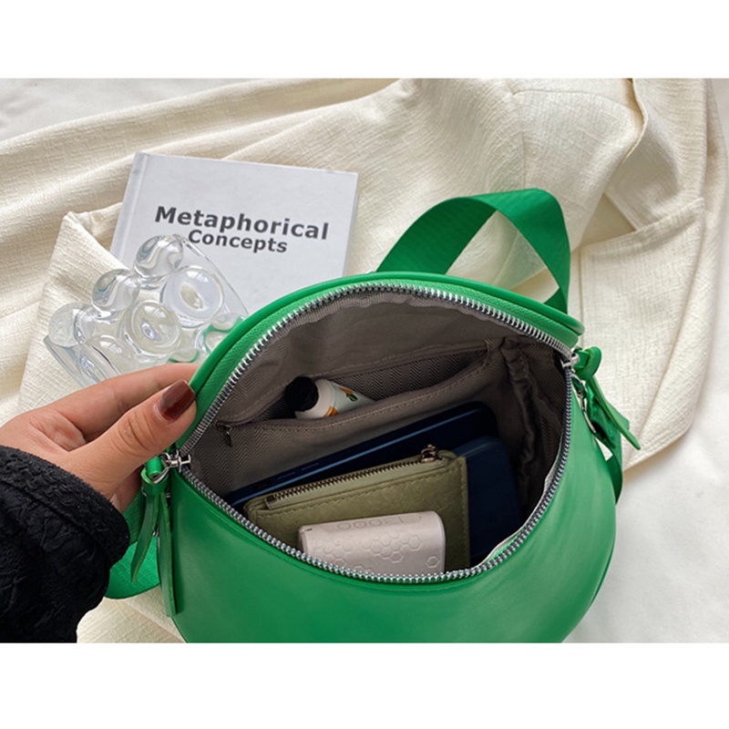 IELGY Túi Đeo Vai Màu Trơn Có Khóa Kéo Phong Cách Hàn Quốc Thời Trang Cho Nữ