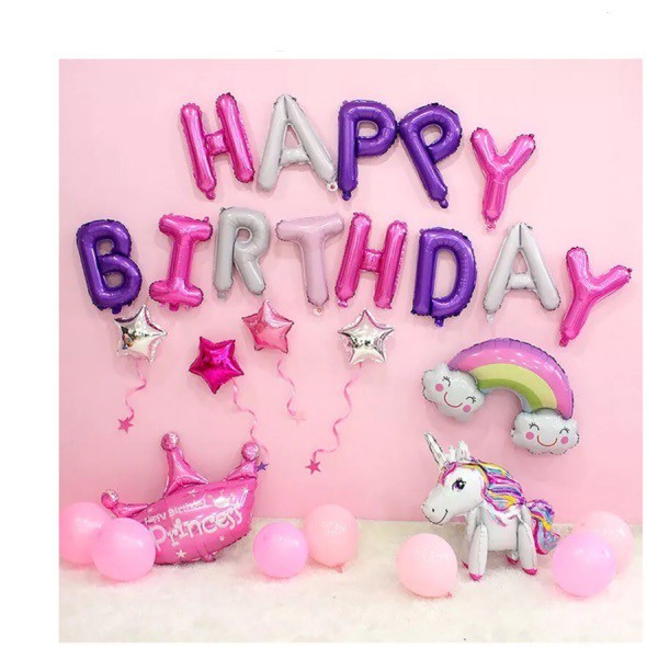 Combo Trang Trí Sinh Nhật  Chủ Đề Pony Kỳ Lân Unicorn ( Đủ Như Hình)